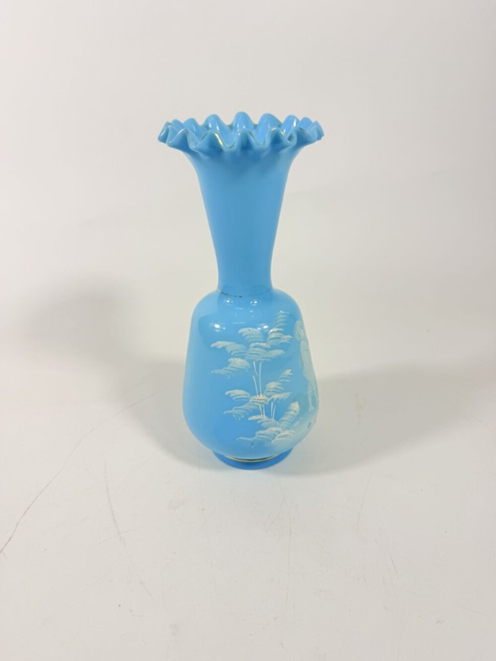 Glass Vase Mary Gregory White Enameled Silhouette Boy Westmorland Hand Painted V - Picture 6 of 16